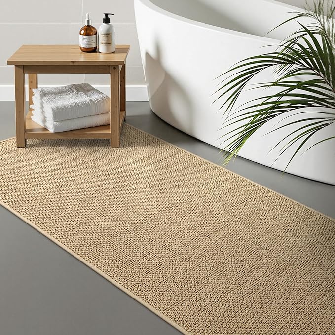 Wonnitar Farmhouse Washable Kitchen Runner Rug, 2x5 Rug Runner Rubber Backed Non Slip Bathroom Runner Rug, Neutral Absorbent Braided Rugs Carpet Runner for Bedroom Kitchen Entry Hallway(Beige,2'x5')
