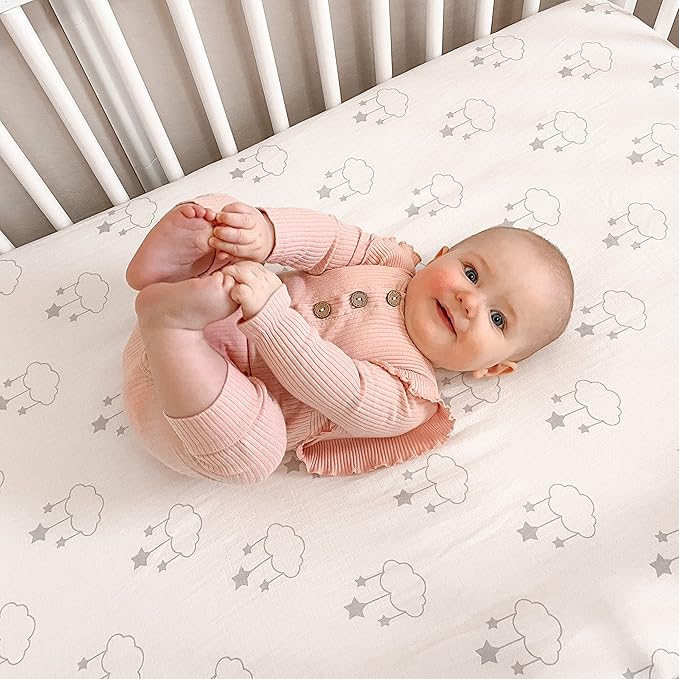 Newton Baby Organic Fitted Crib Sheet (2-Pack) - Ultra Breathable and Soft, 100% Organic Muslin Cotton, Wishing on a Star Print + Solid White, Fits All Standard Cribs
