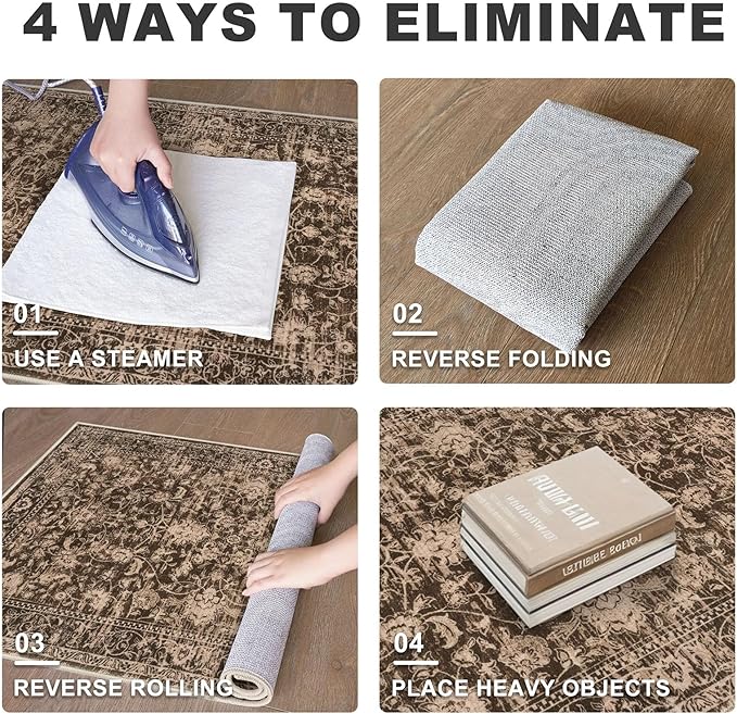 KILOCOCO Hallway Runner 2x6 Rug Runner Printed Vintage Floral Washable Kitchen Runners Non-Slip Rubber Backed Runners for Hallways Laundry Room Distressed Boho Rugs for Entryway Bedroom, Rust Red