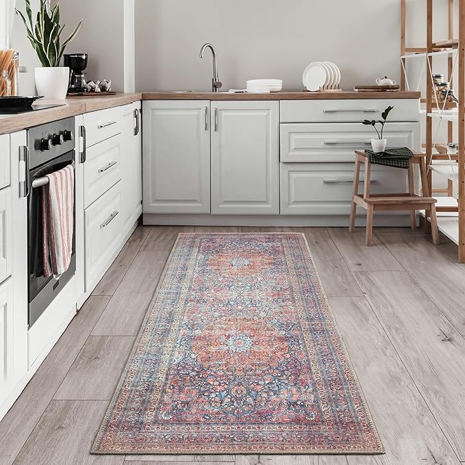 Bloom Rugs Washable Non-Slip 12 ft Runner - Multicolor Traditional Medallion Runner for Entryway, Hallway, Bathroom, and Kitchen - Exact Size: 2.5' x 12'