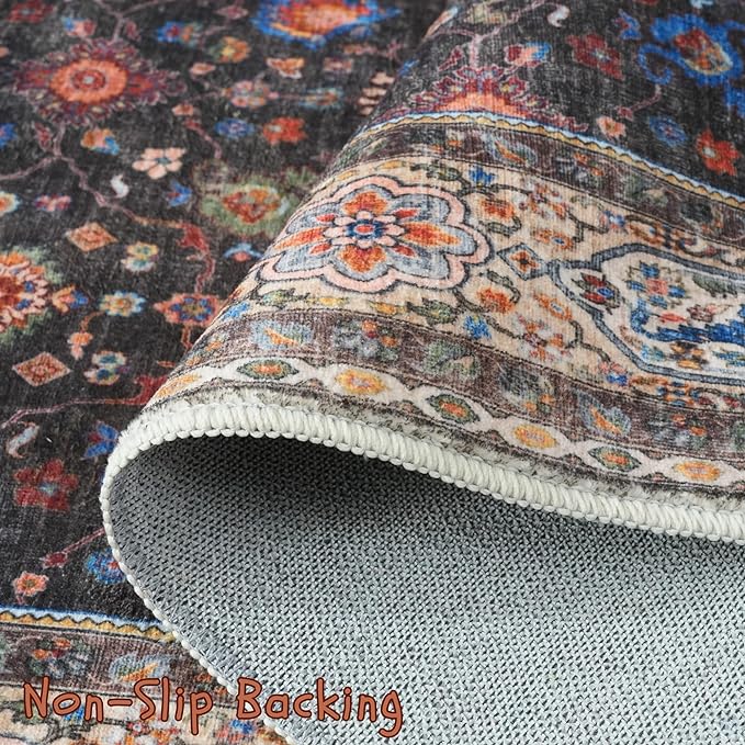 Area Rug 4x6 Rug Washable Boho Rugs Non Slip Low Pile Small Carpet for Bedroom, Bedside, Kids Room, Office, Dining Room (Dark Espresso)