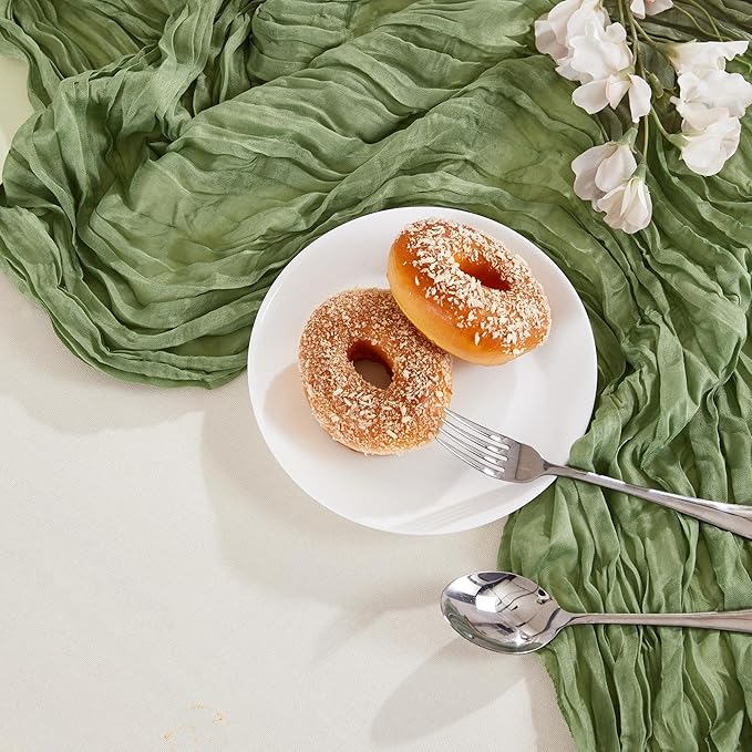 6 Pack Sage Green Cheesecloth Table Runner 10FT Long Boho Gauze Table Runner Rustic Sheer Runner for Wedding Bridal Baby Shower Birthday Party Table Decor Thanksgiving Christmas Decorations