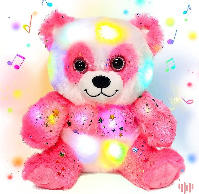 Hopearl LED Musical Plush Panda Lighting Up Singing Stuffed Toy Adjustable Volume Lullaby Animated Soothe Birthday Festival for Kids, Pink, 10.5''