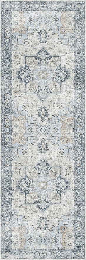 GENIMO Runner Rug 2x7, Machine Washable, Non Slip Vintage Hallway Runner Rug, Low Pile Lightweight Rugs for Entryway, Hallway, Corridor and Kitchen, Blue
