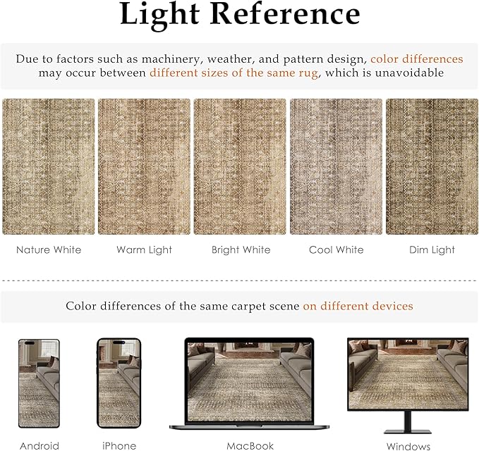 Brown 5x7 Area Rug for Living Room Washable Vintage Distressed Large Carpet Bedroom Low Pile Non Slip Indoor Soft Retro Throw Accent Rug Office Kitchen Bathroom Dining Room