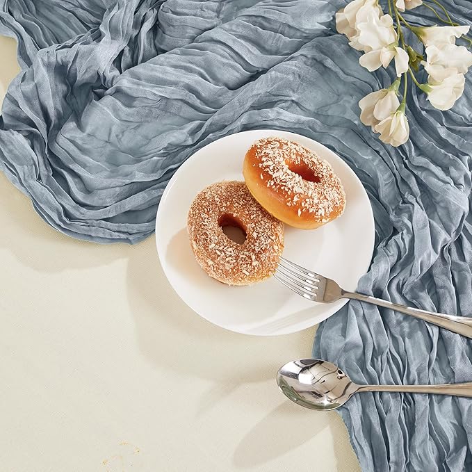 24 Pack Dusty Blue Cheesecloth Table Runner 10FT Long Boho Gauze Table Runner Rustic Sheer Runner for Wedding Bridal Baby Shower Birthday Party Table Decor Thanksgiving Christmas Decorations