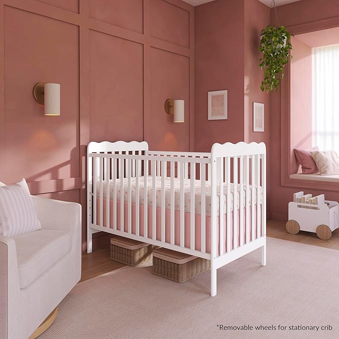 Dream On Me Carson Classic 3-in-1 Convertible Full-Size Baby Crib in White, GreenGuard Gold & JPMA, 4 Mattress Heights, Converts to Day & Toddler Bed, Locking Wheels, Classic Nursery Design