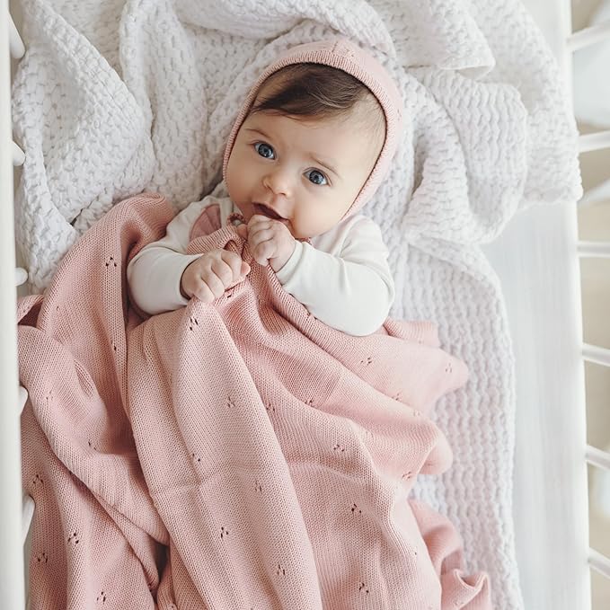 Organic Baby Blanket + Hat Gift Set for Girls- 100% Soft Luxury Cotton Receiving Swaddle Blanket + Bonnett Registry for Newborns & Infants (Ballet Slippers + Hat)