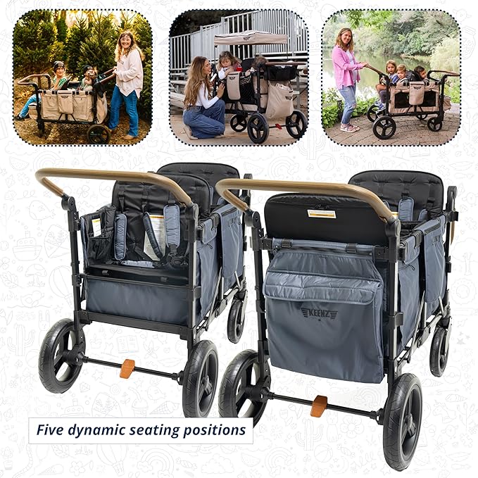 Keenz XC+ EVO - Luxury Comfort Stroller Wagon | Foldable 4 Passenger Quad Seater with Adjustable Canopy | Steel Blue