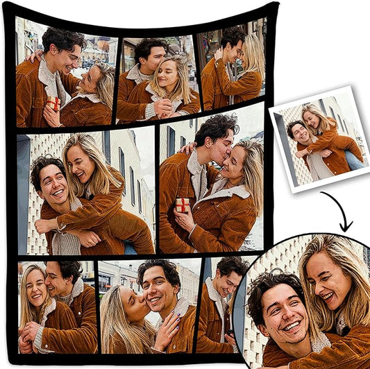 Custom Blanket with Picture, Personalized Blanket with Pthotos, Customized Photo Blanket Birthday Christmas Day Gifts for Couple Boyfriend Girlfriend Husband Wife