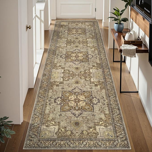 Ciicool Washable Vintage Runner Rugs - 2'6" x 10' ft Hallways Carpet, Boho Low Pile Long Non Slip Soft Stair Runners Kitchen Indoor Oriental Throw Rug for Living Room