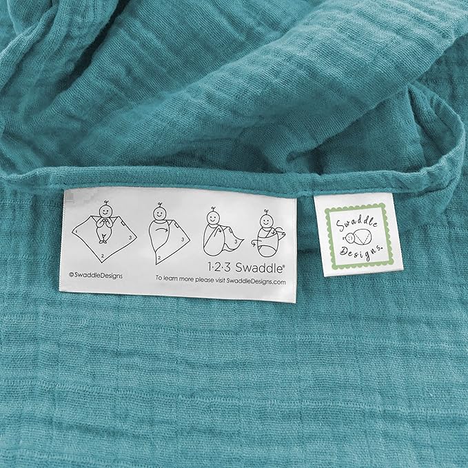 SwaddleDesigns Cotton Muslin Swaddle Blanket, Receiving Blanket for Baby Boys & Girls, Best Registry Gift, 46x46 inches, Teal