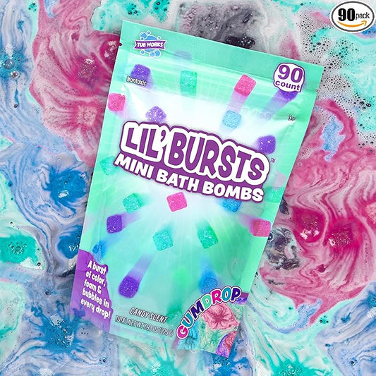 Lil' Bursts Mini Bath Bombs for Kids, 90 Count, Gumdrop | Nontoxic | Tiny With A Burst of Color, Foam & Bubbles | Customize Bath With Fun Colors | Create Bath Art