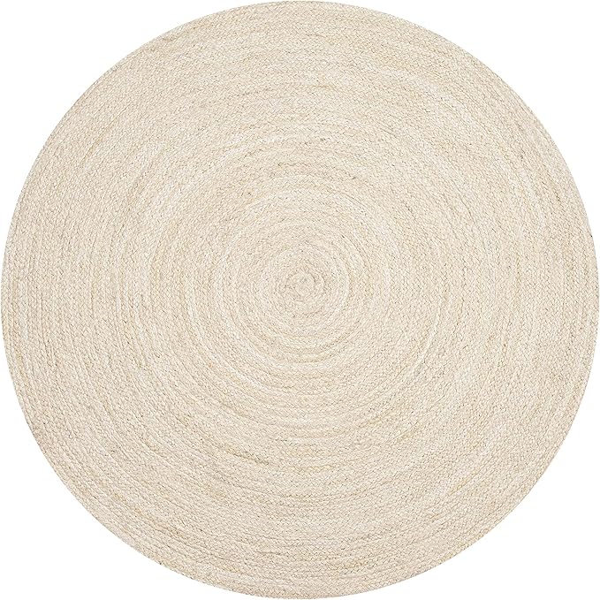 Hausattire Hand Woven Jute Braided Rug, 4’ Round – Off White, Reversible Boho Entry Area Rugs for Kitchen, Living Room I Farmhouse Decorative Floor Rug, 4 Feet Round