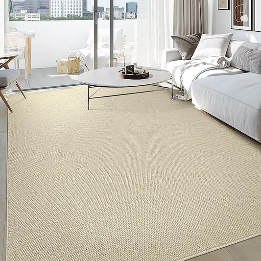 Carvapet 6x9 Solid Large Rugs for Living Room Bedroom Dorm, 6 x 9 Washable Off-White Low Pile Jute Carpet with Rubber Backing, Foldable, Non Slip Thin Area Rug