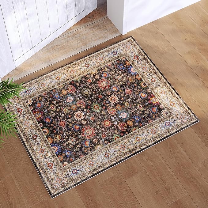 Door Mat Indoor Entrance 2x3 Rug Machine Washable Boho Small Area Rug Non-Slip Low Pile Throw Rugs for Entryway, Kitchen, Front Door Indoor Entrance, Entry, Kids Room (Dark Espresso)