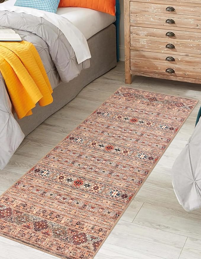 Keen Home Design 2x7 Rug - Machine Washable Runner Rug with Non-Slip Backing, Ideal for Hallway, Entryway, Kitchen, Laundry Room - Vintage, Easy Clean, Durable, Low Pile Rug - (2'6" x 7')