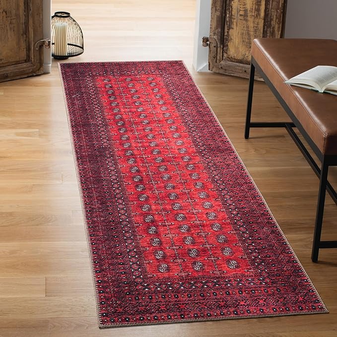 Keen Home Design 2x12 Rug - Machine Washable Runner Rug with Non-Slip Backing, Ideal for Hallway, Entryway, Kitchen, Laundry Room - Vintage, Easy Clean, Durable, Low Pile - (2'6" x 12')