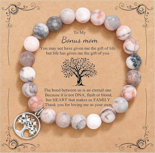 QWNHONEY Mothers Day Gift for Grandma Mom Mother in Law Sister in Law Bonus mom Granny Nana Valentine's Day Birthday Anniversary Pink Red Natural Stone Tree of Life Bracelet