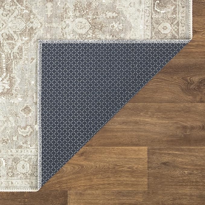 Bloom Rugs Washable Non-Slip 12 ft Runner - Beige/Gray Traditional Runner for Entryway, Hallway, Bathroom, and Kitchen - Exact Size: 2.5' x 12'