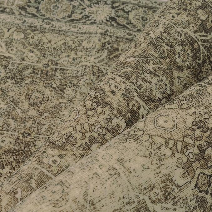 Vintage Area Rug 8x10 Light Brown Washable Living Room Bedroom Indoor Carpet Tribal Distressed Retro Accent Throw Rug for Office Dining Room Bathroom Faux Wool