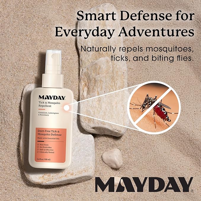 Mayday Tick & Mosquito Repellent – Deet-Free with Essential Oils – Geranium, Lemongrass & Rosemary – 3.4 oz (100 ml) – Non-Toxic, No Pesticides, Safe & Effective – Mosquito and Tick Repellent