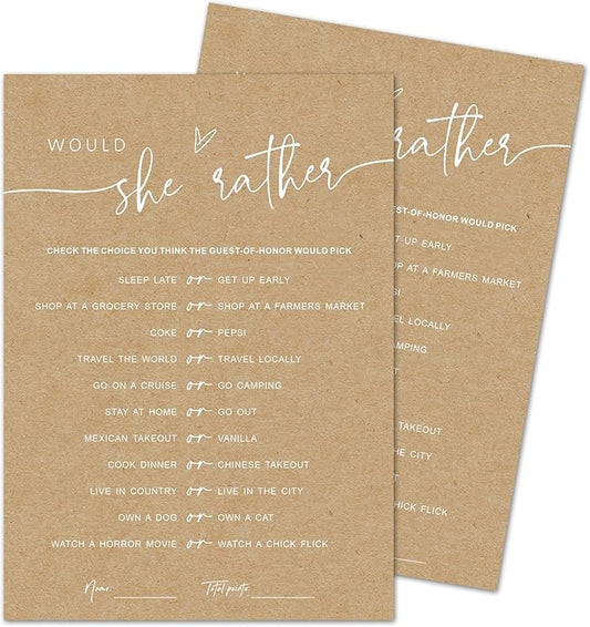 Baby Shower Game Cards - Set of 30 Would She Rather Game - Double Sided Print Baby Announcement Gender Reveal Game Card for Parents to Be - Baby Shower Party Activities Supplies - B04