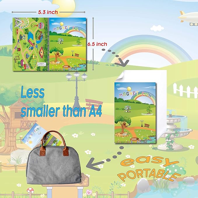 Magnetic Portable Playboard Cute Zoo Ainimal Magnets Create Scene for Todder Kids Perfect Preschool Learning Travel Toy (51 Pcs)