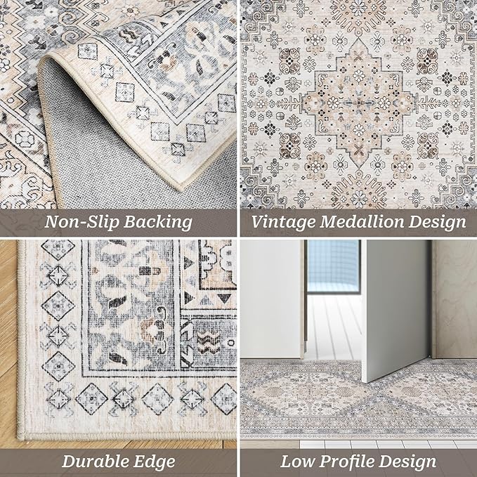 zesthome Washable Runner Rug 2.5x10 - Stain Resistant Entryway Rug,Ultra-Thin Kitchen Rugs, Anti Slip Backing Runner Rugs for Entrance Laundry Room Indoor Hallway (Beige,2.5'x10')