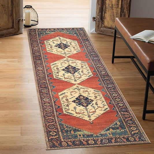 Keen Home Design 2x7 Rug - Machine Washable Runner Rug with Non-Slip Backing, Ideal for Hallway, Entryway, Kitchen, Laundry Room - Vintage, Easy Clean, Durable, Low Pile Rug - (2'6" x 7')