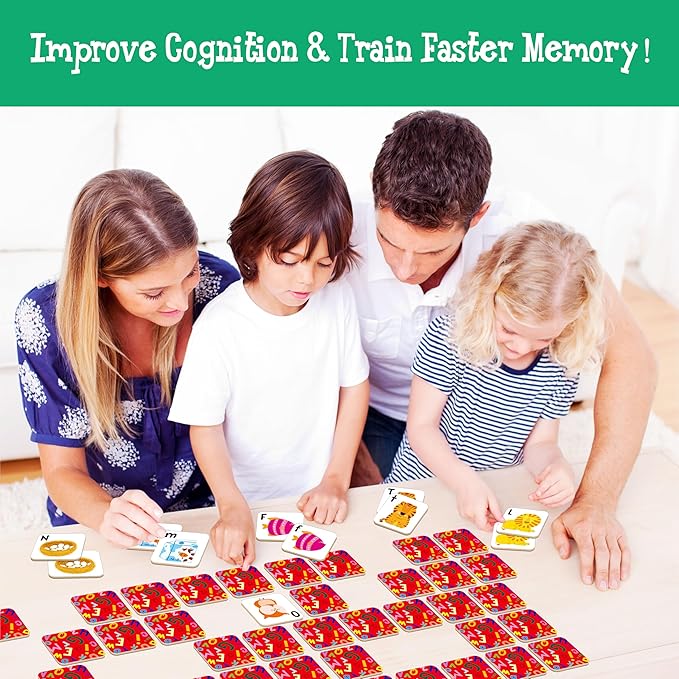 Hebayy 52 PCS Alphabet Memory Game, 26 Pairs Uppercase & Lowercase Letters Matching Game, Educational Early Learning Toy for Toddlers, Kindergarten, Kids 3+