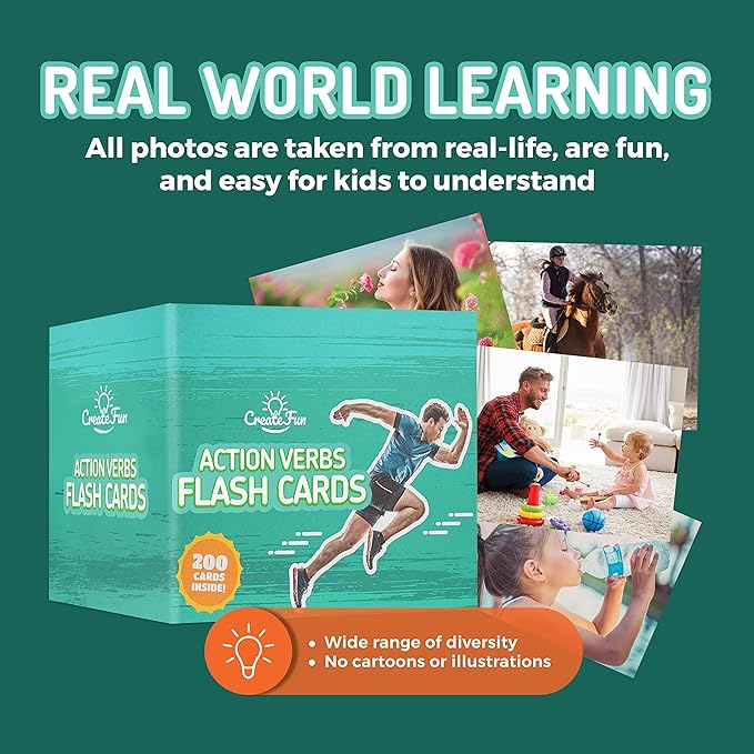 200 Action Verbs Flash Cards - Vocabulary Builder Educational Photo Cards for Speech Therapy, ESL & Homeschooling | Realistic Diverse Pictures for Kids & Adults with Autism, Dementia, Aphasia, SLP