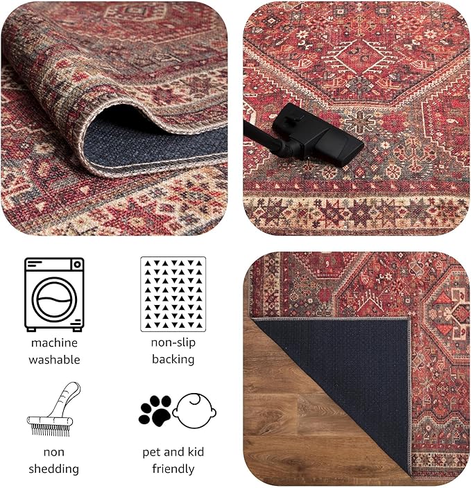 Keen Home Design 9x12 Rug - Machine Washable Area Rug with Non-Slip Backing, Ideal for Living Room, Dining Room, Bedroom - Vintage, Easy Clean, Durable, Low Pile Rug - (9' x 12')