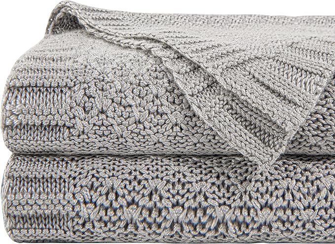 NTBAY Cable Knit Cooling Throw Blanket, Soft and Breathable Throw Blanket 51x67 Inches Made from Rayon Derived from Bamboo for Couch, Sofa, Nap, Silver Grey