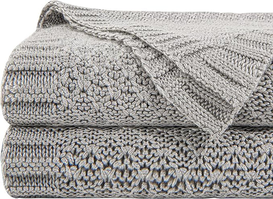 NTBAY Cable Knit Cooling Bed Blanket, Soft and Breathable Oversized Twin Bed Blanket 60x80 Inches Made from Rayon Derived from Bamboo for Bedroom, Travel, Silver Grey
