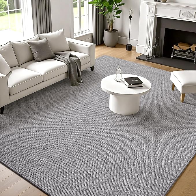 Carvapet 6x9ft Gray Jute Area Rug 9 x 6 Modern Solid Boho Rug with Rubber Backing, Foldable Non Slip Washable Carpet for Living Room Bedroom Home Decor