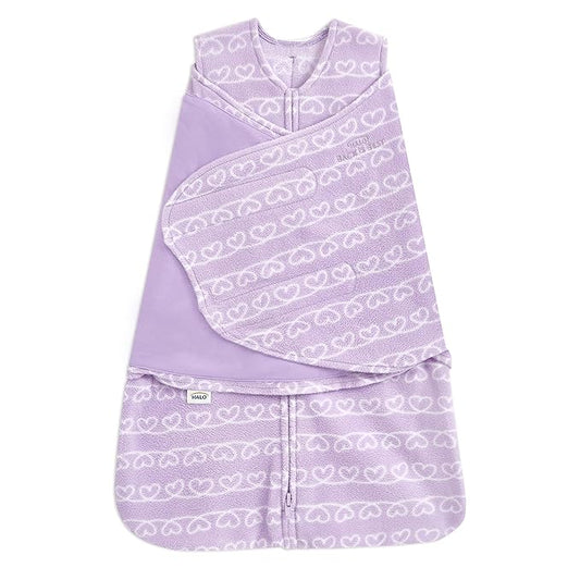HALO Micro-Fleece Sleepsack Swaddle, 3-Way Adjustable Swaddle Blanket for Newborn and Infants, TOG 3.0 for Cold Climates, Hip Healthy, Heartline, Small, 3-6 Months