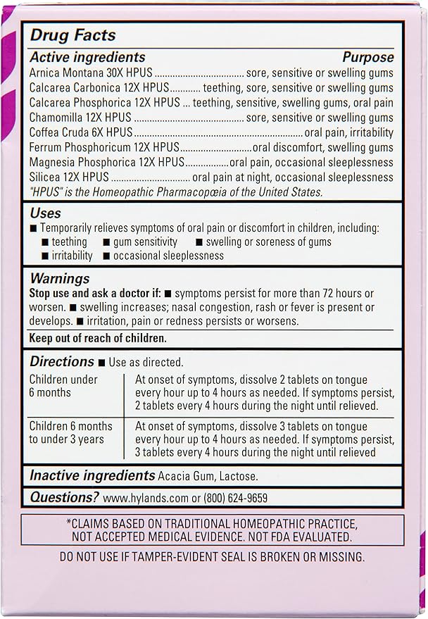Hyland's Baby Nighttime Soothing Tablets with Chamomilla, Natural Relief of Oral Discomfort, Irritability, and Swelling, Up to 62 Doses (Pack of 1, 125 Count Total)