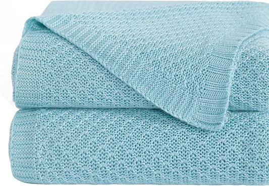 NTBAY Cable Knit Cooling Bed Blanket, Soft and Breathable Oversized Twin Bed Blanket 60x80 Inches Made from Rayon Derived from Bamboo for Bedroom, Travel, Blue