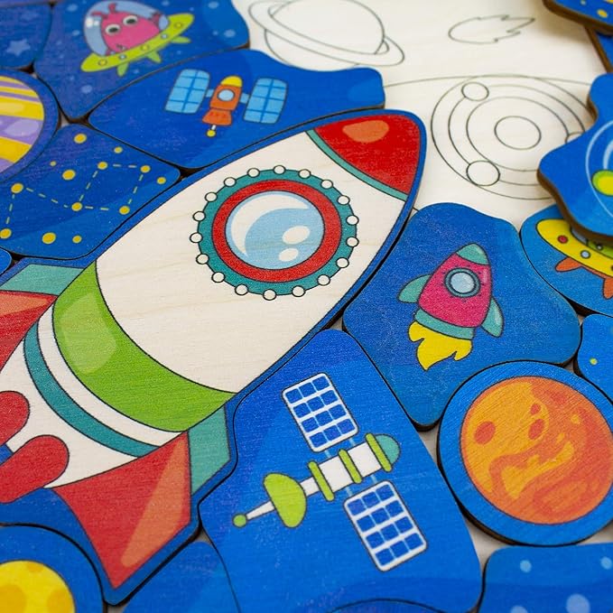 QUOKKA Wooden Rocket Puzzles for Kids Ages 3-5 – 28 Pieces Toddlers Kids Puzzles Ages 4-8 Year Olds – Wood Rocket Toys for Children Games 6-8 yo
