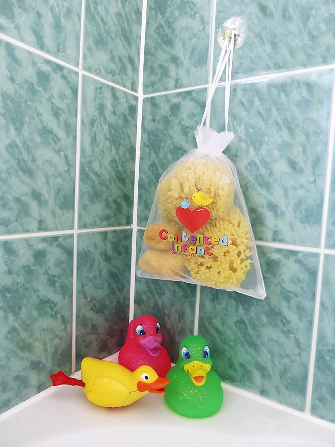Real Sea Sponges for Babies - 6 Pk Bath Care Set, Gentle, Kind on Skin, for Bathing Washing Body Eyes, Ears Nose, Also for Newborn Toddler Kids; Baby Shower Spa Gift by Contented Infant®