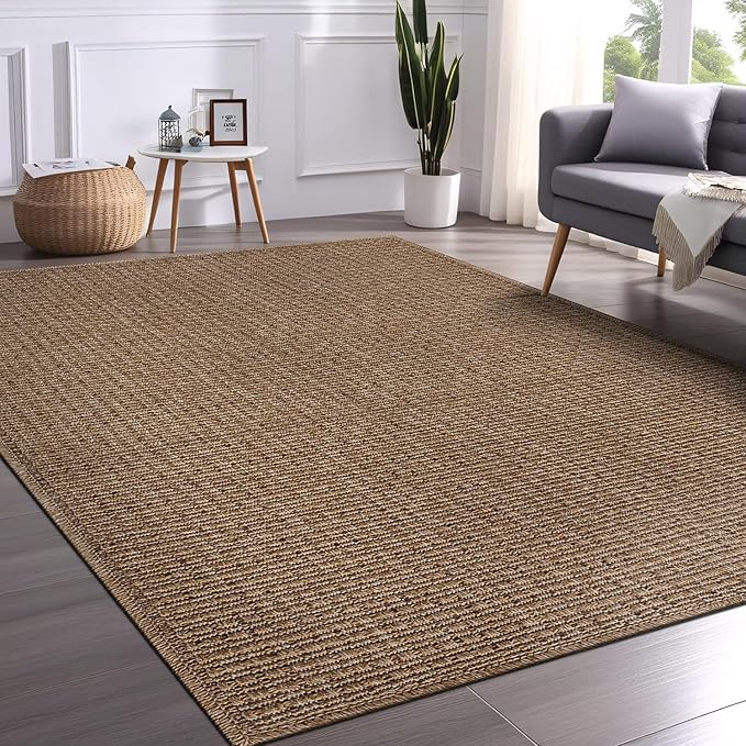 Beverly Rug Easy Jute Natural Rug 4x6 Solid Washable Durable Outdoor Indoor Area Rugs for Living Dining Room Patio Office Stain Resistant Non Shedding Casual Indoor Outside Carpet (4 x 6 Natural)