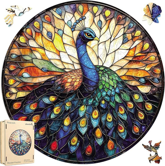 Wooden Puzzles for Adults 500 Piece, Peacock Jigsaw Puzzles, Unique Shape Adult Puzzles, Irregular Christmas Thanksgiving Gifts for Family Friend(16.5 * 16.5 in)