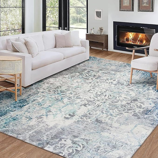 ReaLife Rugs Machine Washable Area Rug Runner - Living Room Bedroom Bathroom Kitchen Entryway Office - Padded Low Pile Stain Resistant Premium - Boho Vintage Bohemian - Blair - Grey 3' x 5'