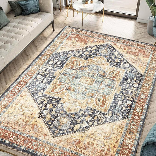 Keen Home Design 9x12 Rug - Machine Washable Area Rug with Non-Slip Backing, Ideal for Living Room, Dining Room, Bedroom - Vintage, Easy Clean, Durable, Low Pile Rug - (9' x 12')