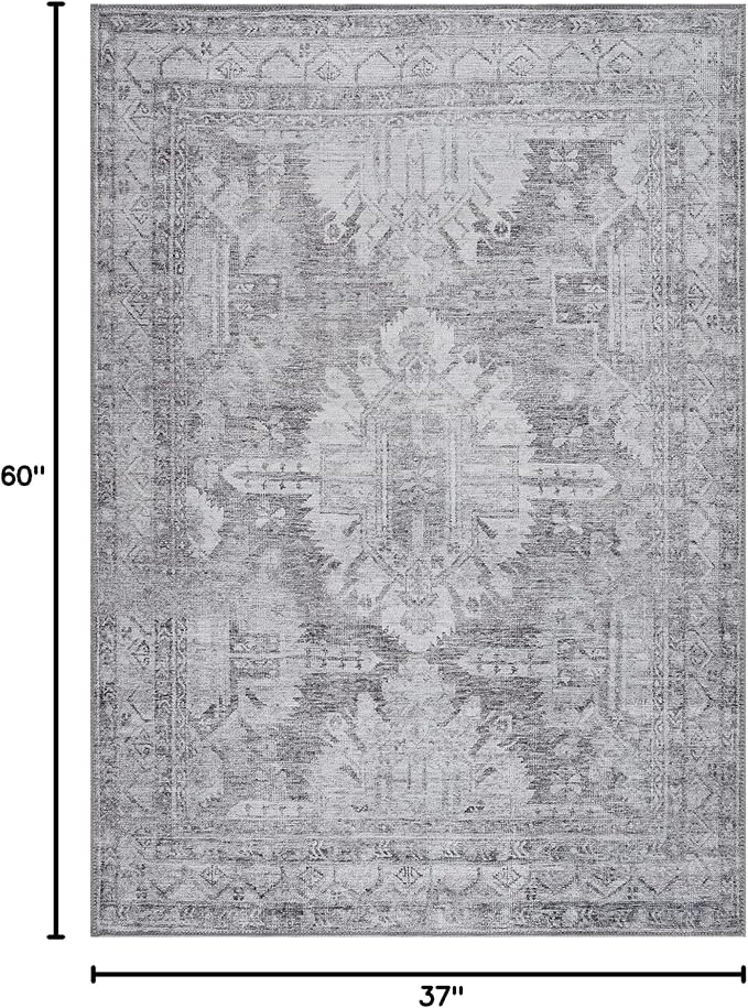 Bloom Rugs Washable 3' x 5' Rug - Ivory/Silver Gray Traditional Area Rug for Living Room, Bedroom, Dining Room, and Kitchen - Exact Size: 3' x 5'