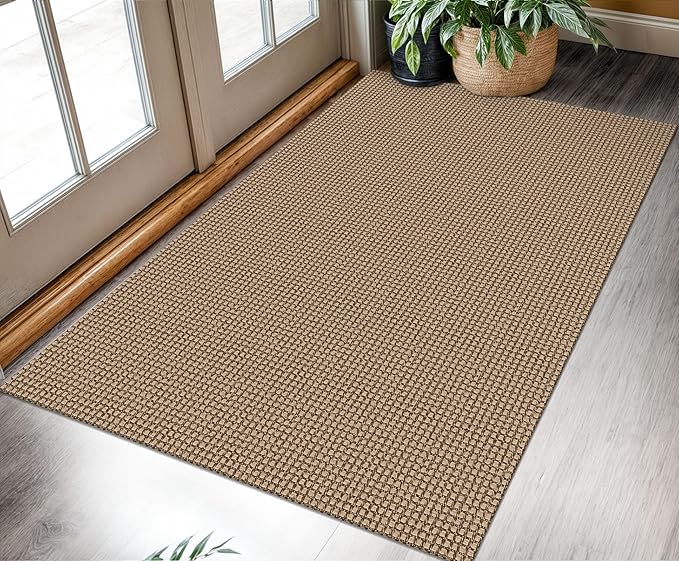 KOZYFLY Boho Rugs for Entryway 3x5 ft Washable Area Rug Non Slip Rubber Backed Entry Rug Woven Indoor Door Mat Cotton Kitchen Rugs Floor Carpet for Entryway, Foyer, Backdoor, Tan/Orange/Brown
