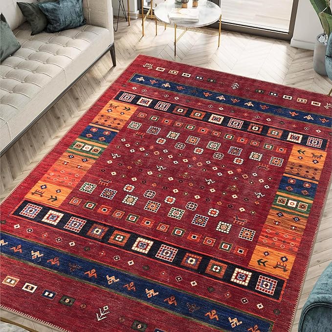 Keen Home Design 6x9 Rug - Machine Washable Area Rug with Non-Slip Backing, Ideal for Living Room, Dining Room, Bedroom - Vintage, Easy Clean, Durable, Low Pile Rug - (6' x 9')