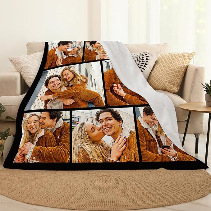 Custom Blanket with Picture, Personalized Blanket with Pthotos, Customized Photo Blanket Birthday Christmas Day Gifts for Couple Boyfriend Girlfriend Husband Wife