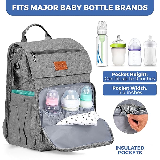 PILLANI Baby Diaper Bag Backpack - Large Bag for Boys & Girls, Waterproof Diaper Backpack - Travel Diaper Bags w/Changing Pad, Baby Registry Search & Shower Gifts - Essentials Must Haves Newborn Stuff